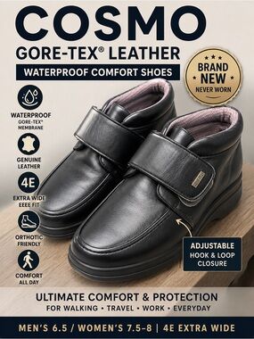 Cosmo Gore-Tex Waterproof 4E Wide Leather Walking Shoes Men 6.5 women 7.5-8